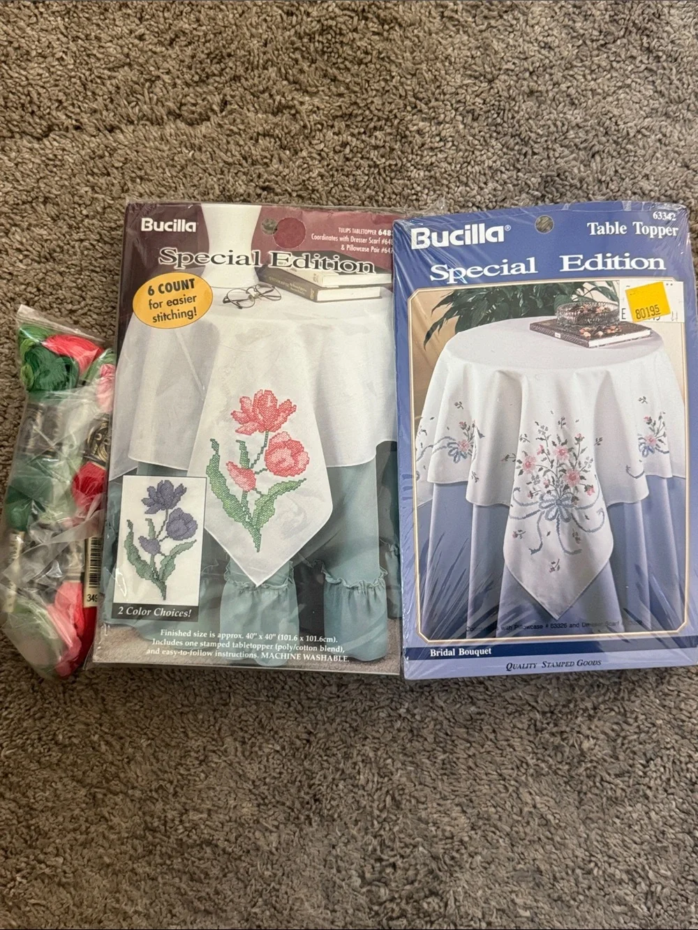 2 Bucilla Special Edition White Embroidered Table Topper Floral cross stitch Kit